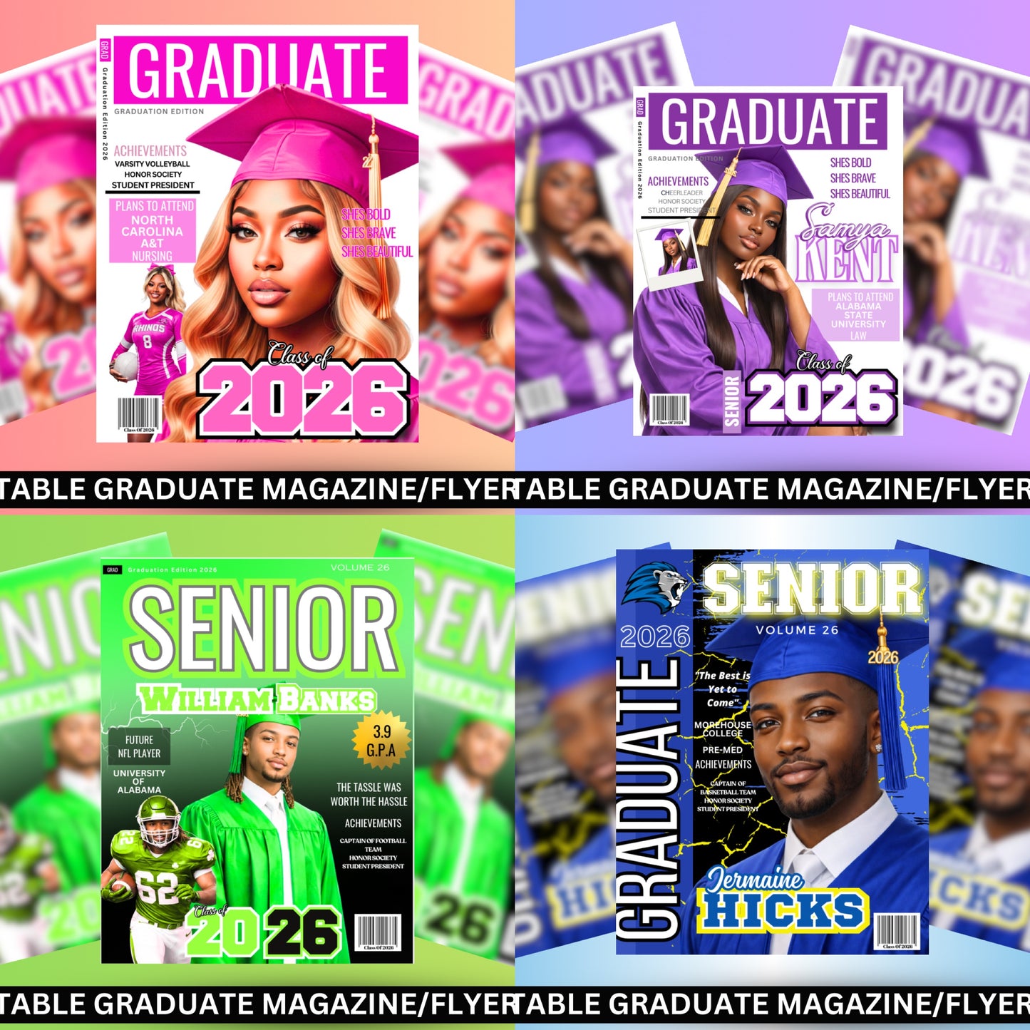 Graduation Editable Design Kit/ NEW (80 pc) (All 4 colors PURPLE, BLUE, GREEN, PINK)