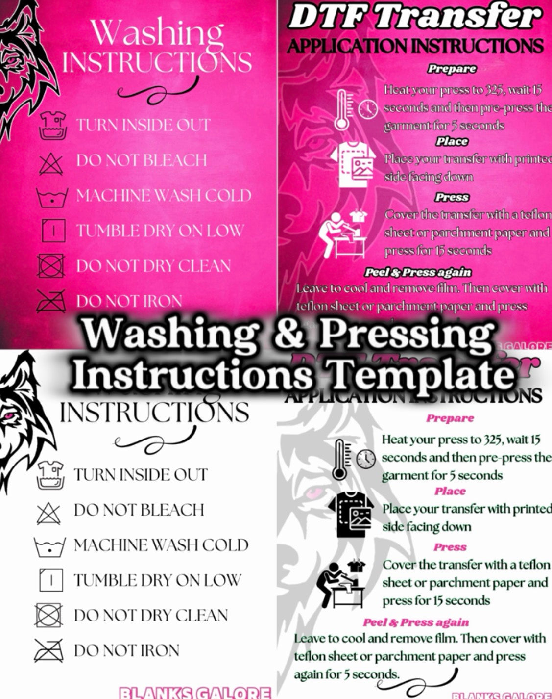 Editable DTF Washing Care Instructions Template