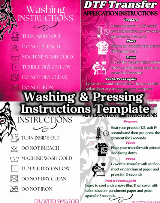 Editable DTF Washing Care Instructions Template