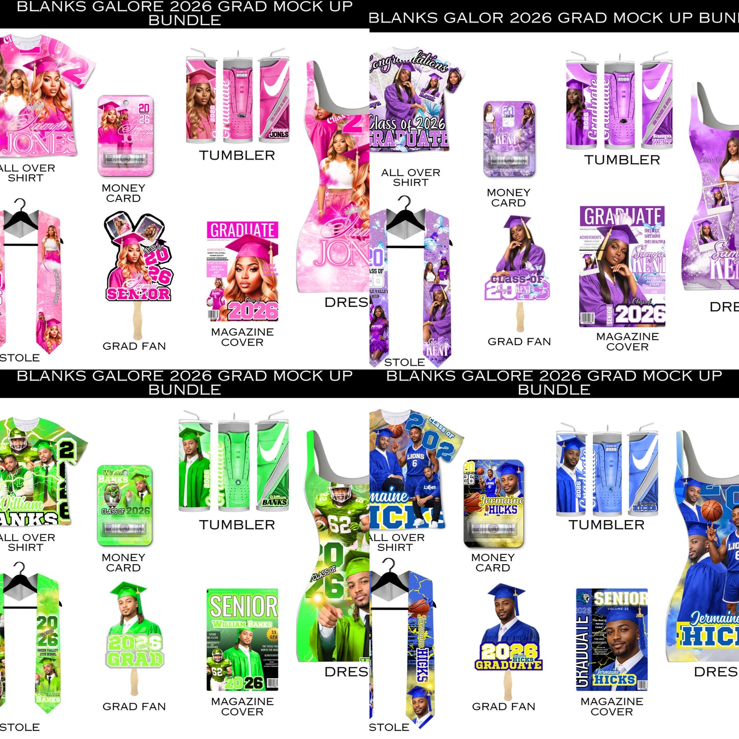 Graduation Editable Design Kit/ NEW (80 pc) (All 4 colors PURPLE, BLUE, GREEN, PINK)